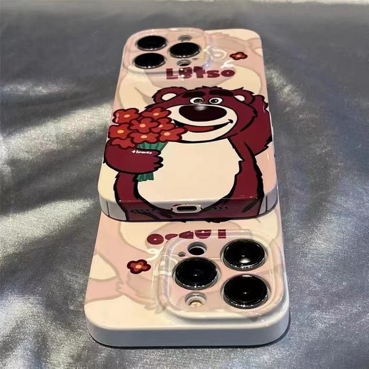 Ốp Điện Thoại Cứng Họa Tiết Gấu Và Dâu Tây Dễ Thương Cho iPhone13promax12 14 9TTZ 11