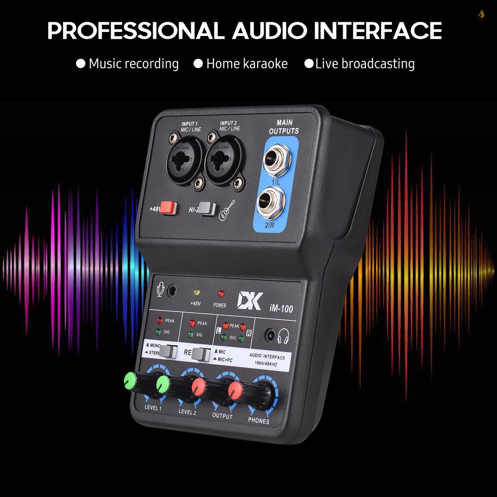 Thẻ Ghi Âm Chuyên Nghiệp DK iM100 16bit / 48kHz Mini Giao Diện USB 2 Trong &amp; 2 Ra 48V Phantom Power-B