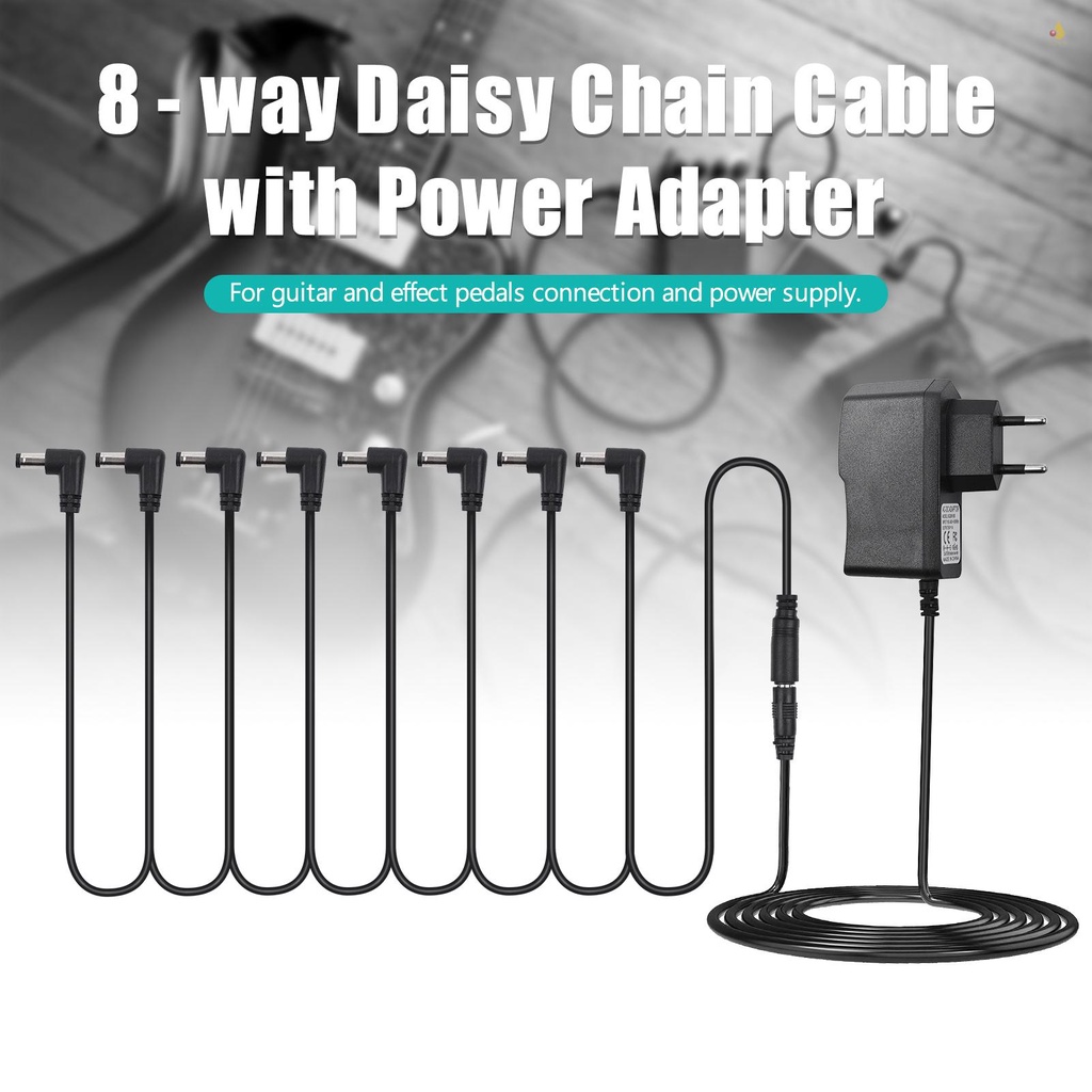 Bộ Cung Cấp Nguồn Phơ Đàn Guitar Điện 8 Chiều Có Dây Cáp Nguồn Góc Phải Họa Tiết Hoa Cúc