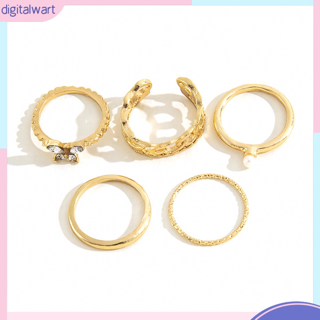 Bộ 5 Nhẫn Đeo Đốt Ngón Tay Hình Bướm Đính Ngọc Trai Giả Phong Cách Vintage Cho Nữ