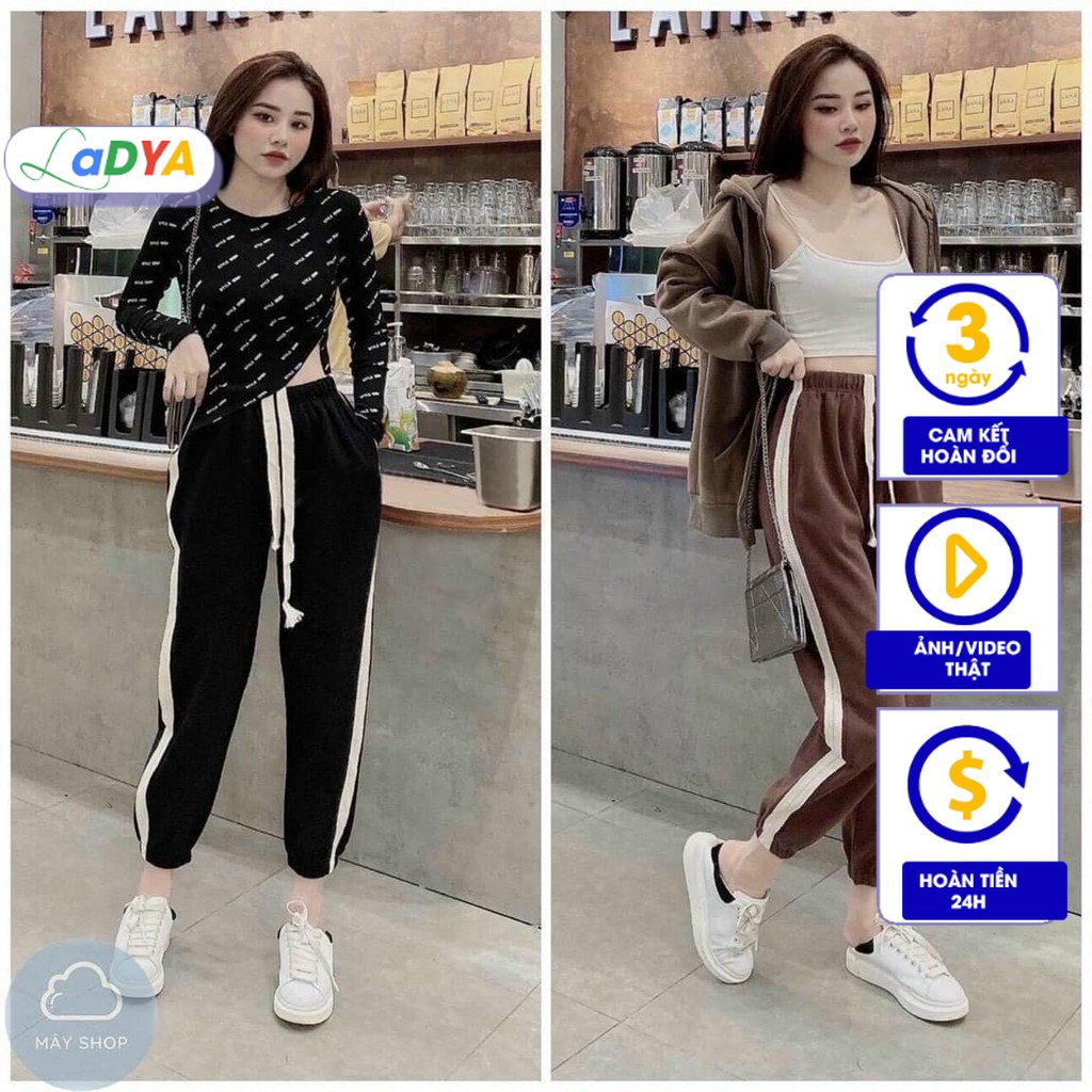 Quần bom nữ viền sọc nổi có dậy rút vải nỉ tổ ong kiểu dáng jogger Unisex Llzzang M919