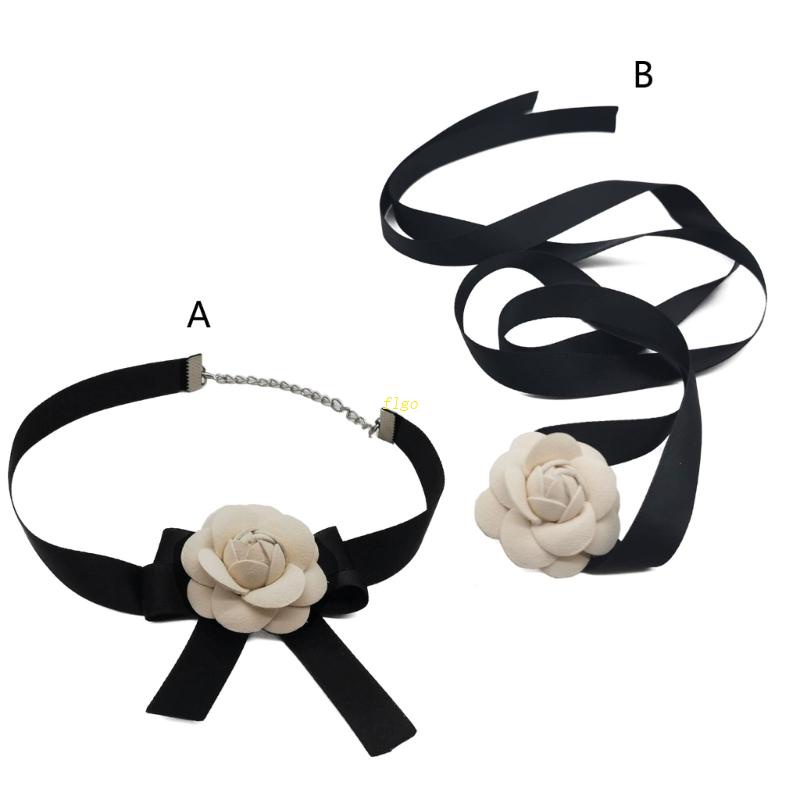 Vòng Cổ Choker Hình Hoa Trà Thắt Nơ Phong Cách Cổ Điển Thời Trang Dành Cho Nữ