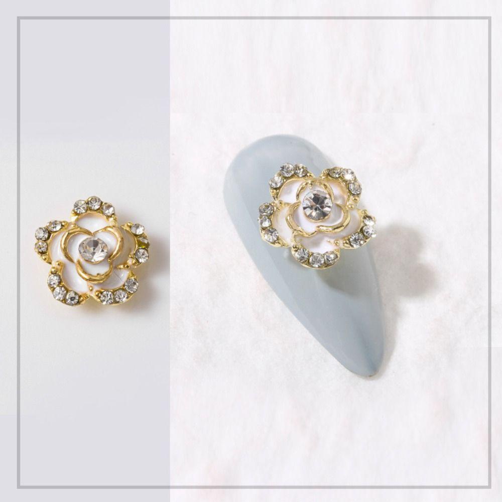 Phụ Kiện Trang Trí Móng Tay Nghệ Thuật Bằng Hợp Kim Hình Hoa Trà Sang Trọng