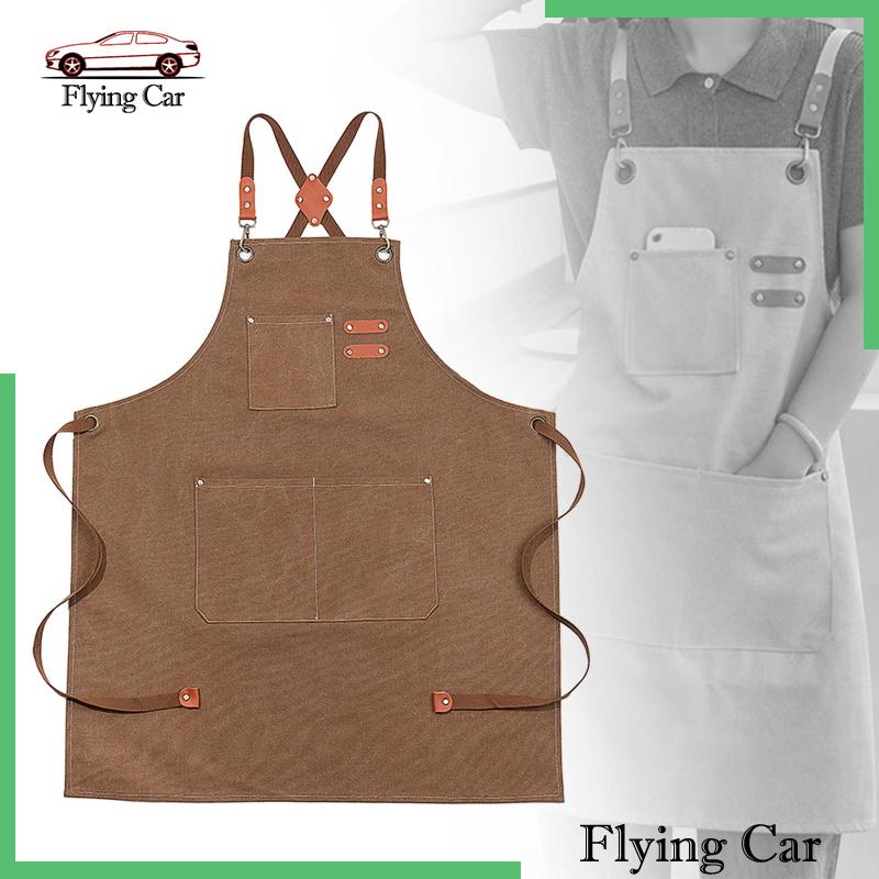 [Lzdjfmy2] Tạp Dề Vải Canvas Có Túi Sau Lưng Cho Cửa Hàng Làm Việc / Nướng Bánh