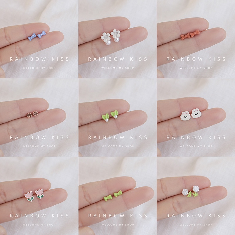 Đôi Bông Tai Hình Thỏ Và Hoa Bằng Hợp Kim Sáng Tạo Cho Nữ