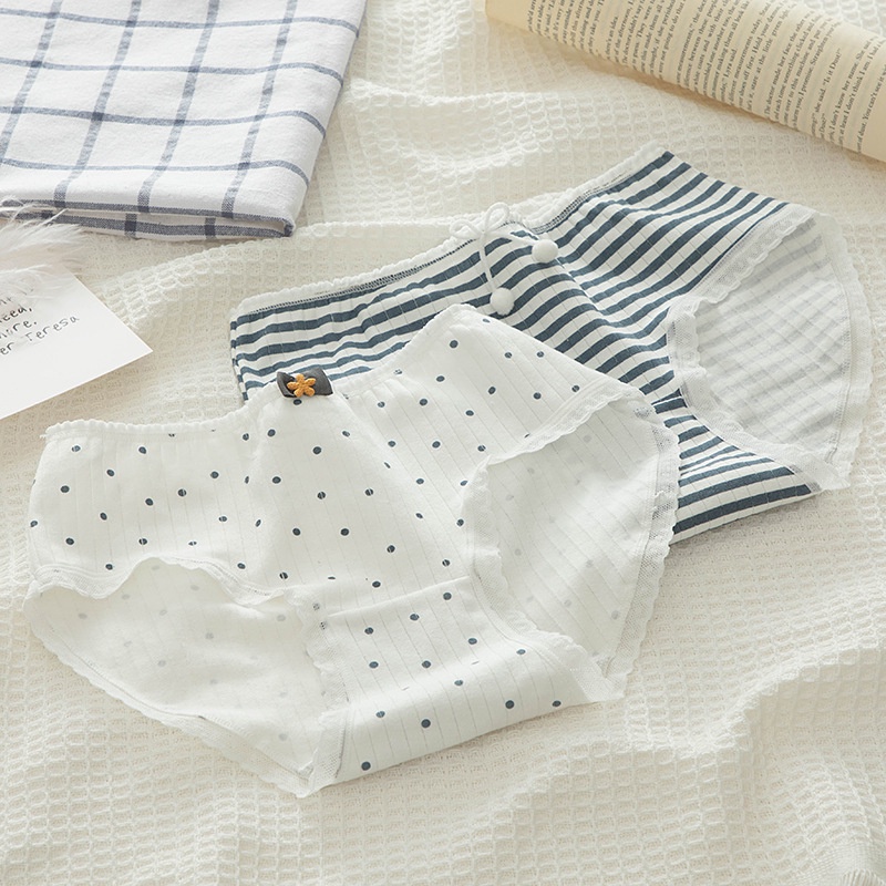 Quần Lót Cotton Kẻ Sọc Xanh Dương Dễ Thương Cho Nữ