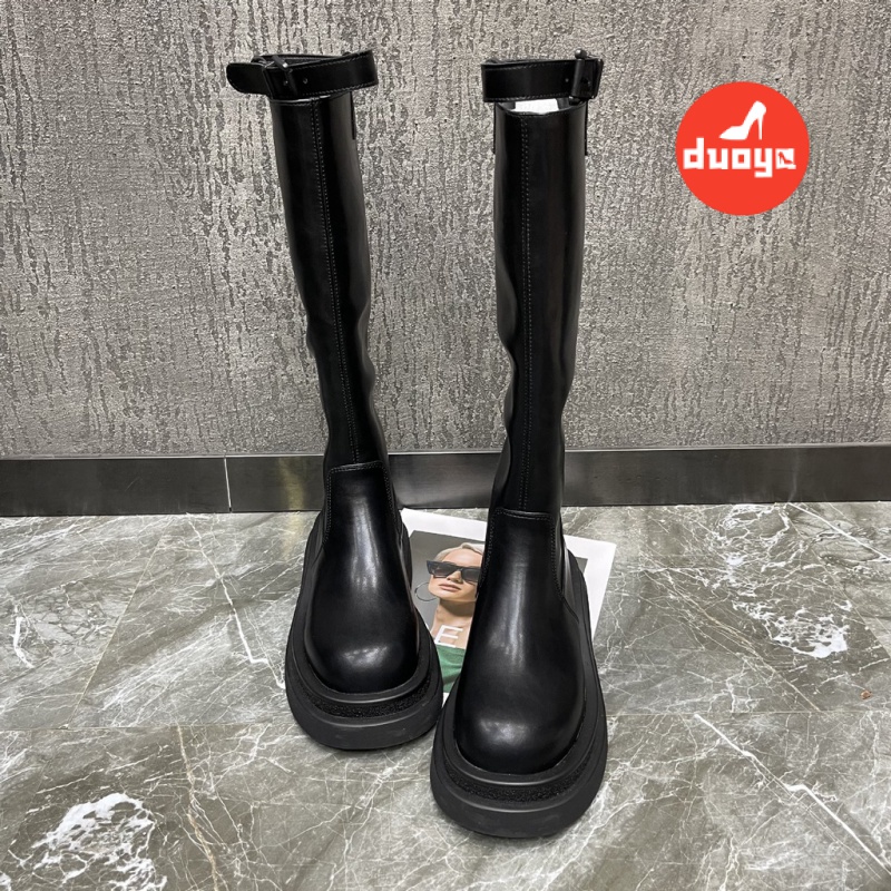 Duoya Tóc Thẳng ~ [Hàng Có Sẵn] Giày Bốt Cao Đến Đầu Gối Dày Dặn Có Khóa Cài Thời Trang Thu Đông Cao Cấp OL Chất Lượng Cao Cho Nữ