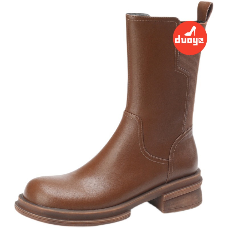 Giày Bốt Martin Da Thật Mũi Tròn Gót Dày Phối Khóa Kéo Bên Hông Kiểu Anh Quốc Thời Trang Xuân Thu 2022