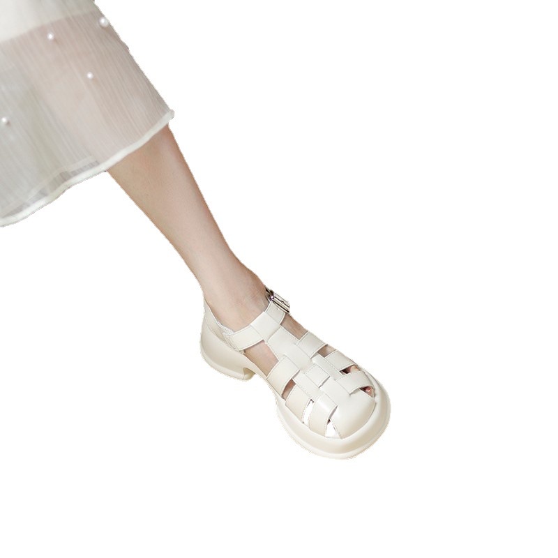 Duoya Tóc Thẳng ~ [Hàng Có Sẵn] Giày Sandal Đế Dày Mềm Mại Bằng Da Mềm Đế Thô Tăng Chiều Cao Thời Trang Cho Nữ Size Nhỏ Miễn Phí Vận Chuyển