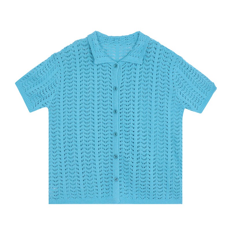 Áo Sơ Mi Dệt Kim Mỏng Dáng Rộng Cổ Đứng Tay Ngắn Thời Trang Mùa Hè Thoáng Khí Cho Nam