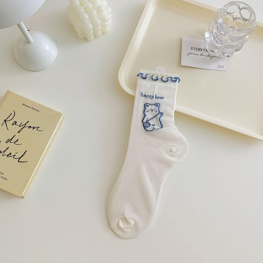 Vớ Cotton Phối Lưới Cổ Cao Vừa Thời Trang Dành Cho Nữ