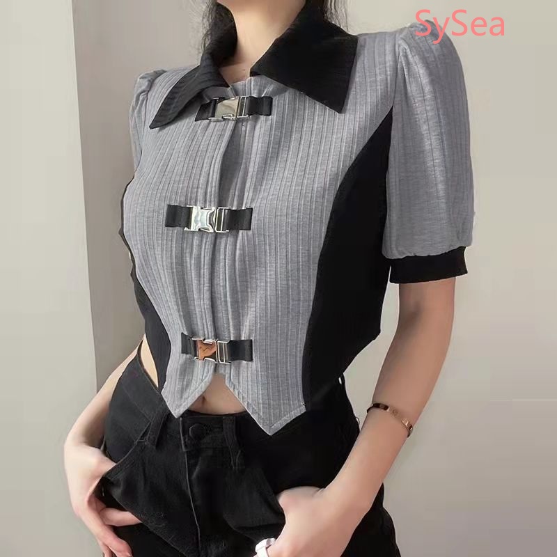 Áo Kiểu Tay Phồng Phối Nút Kim Loại Thời Trang Mùa Hè Cho Nữ