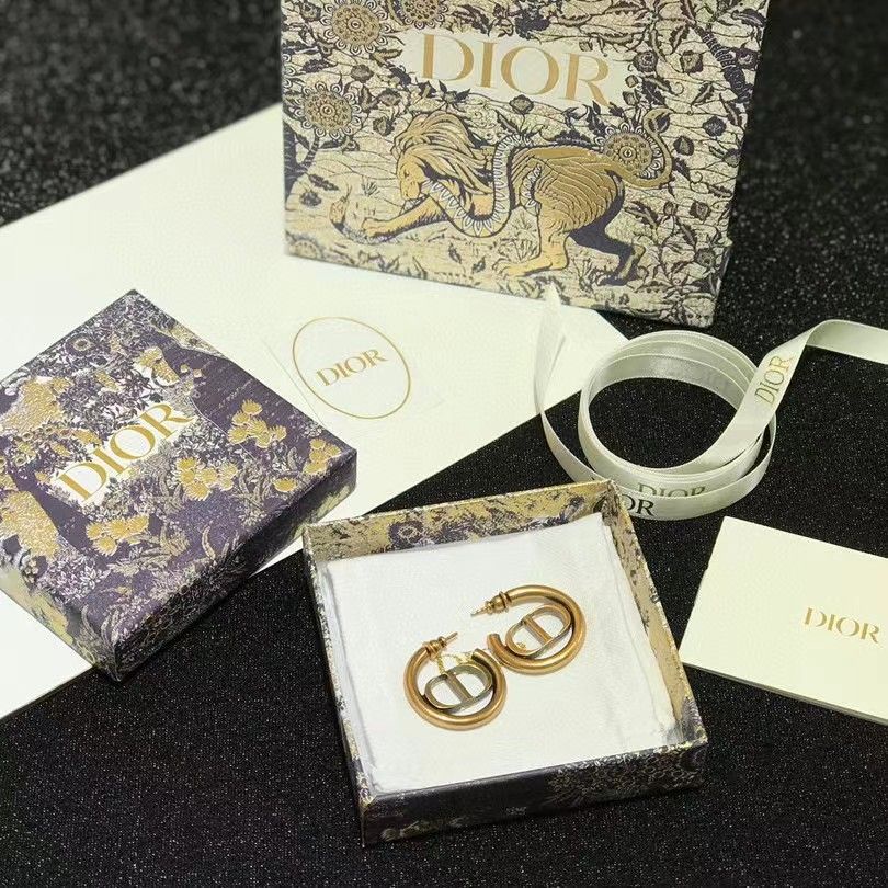 Dior_Khuyên Tai Tròn Bằng Đồng Cao Cấp Phong Cách Vintage Sang Trọng