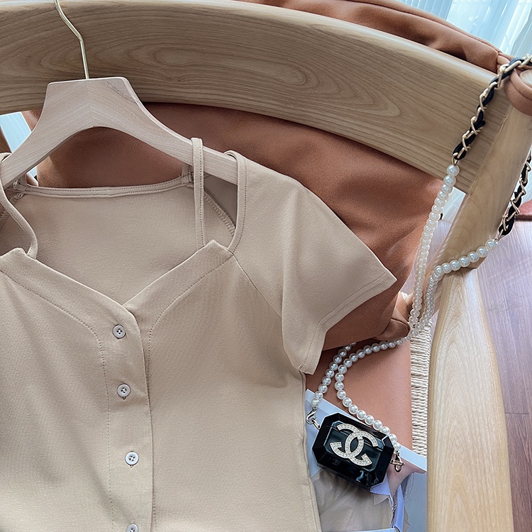 SUXI Áo Thun Tay Ngắn Hở Vai Màu Trơn Thời Trang Dành Cho Nữ