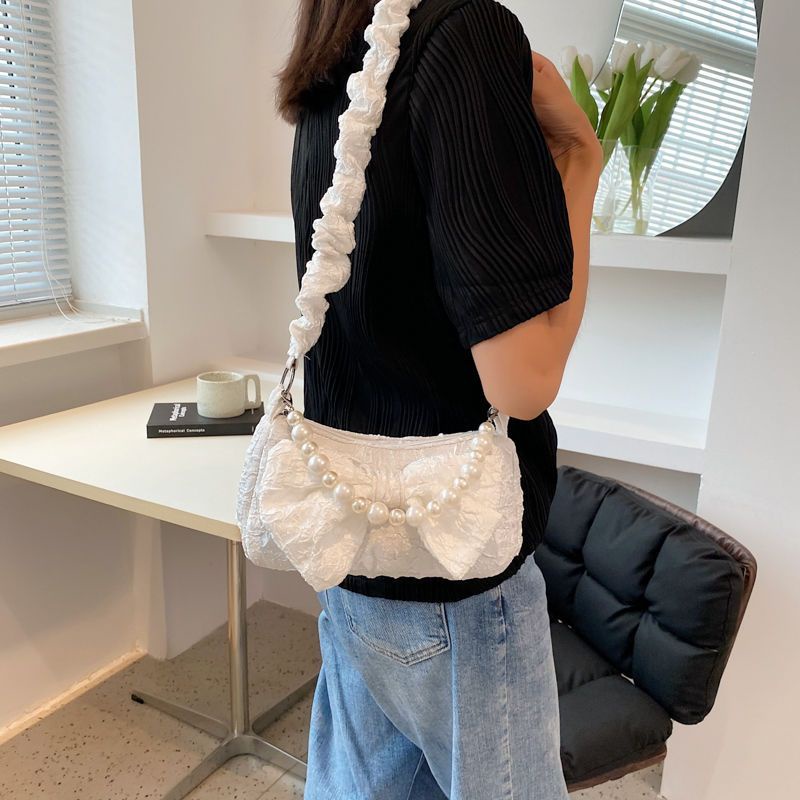 Túi Xách Đeo Một Bên Vai Đính Nơ Ngọc Trai Phong Cách Mới Cho Nữ
