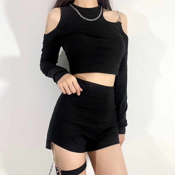 Áo baby tee Thun croptop Thun Ngắn Trễ Vai Màu Sắc Trơn Thời Trang Cho Nữ
