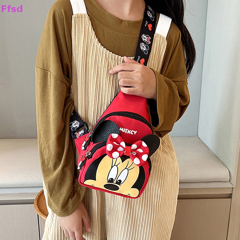 Túi Đeo Chéo Ngực Mini Bằng PU Canvas Phối Màu Tương Phản Họa Tiết Hoạt Hình Cho Bé
