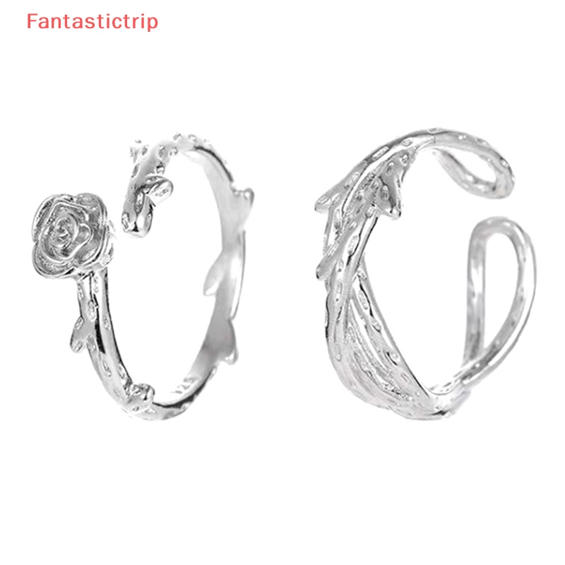 1 Cặp Nhẫn Đeo Tay Kim Loại Hình Hoa Hồng Sáng Tạo Có Thể Điều Chỉnh Kích Cỡ Cho Cặp Đôi