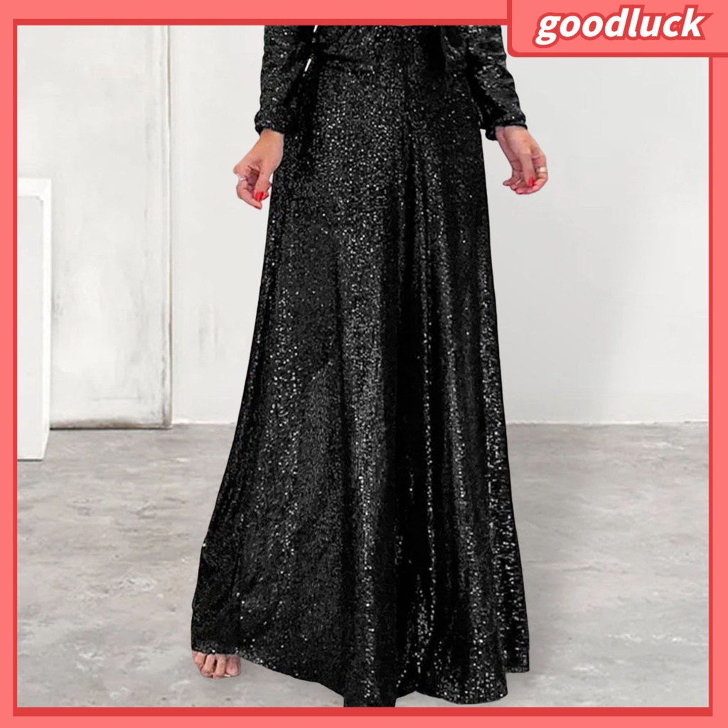 Quần ống rộng Lưng Cao Đính Kim Sa Lấp Lánh Thời Trang Cho Nữ