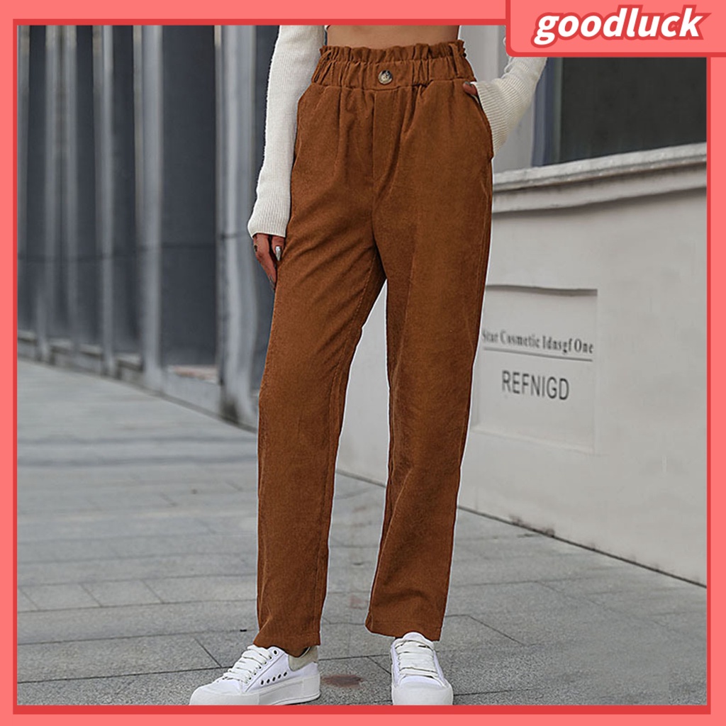 [ULK] Quần Dài Dáng Rộng Lưng Thun Phối Túi Màu Trơn Đơn Giản Dễ Phối Đồ Mùa Xuân Dành Cho Bạn Nữ