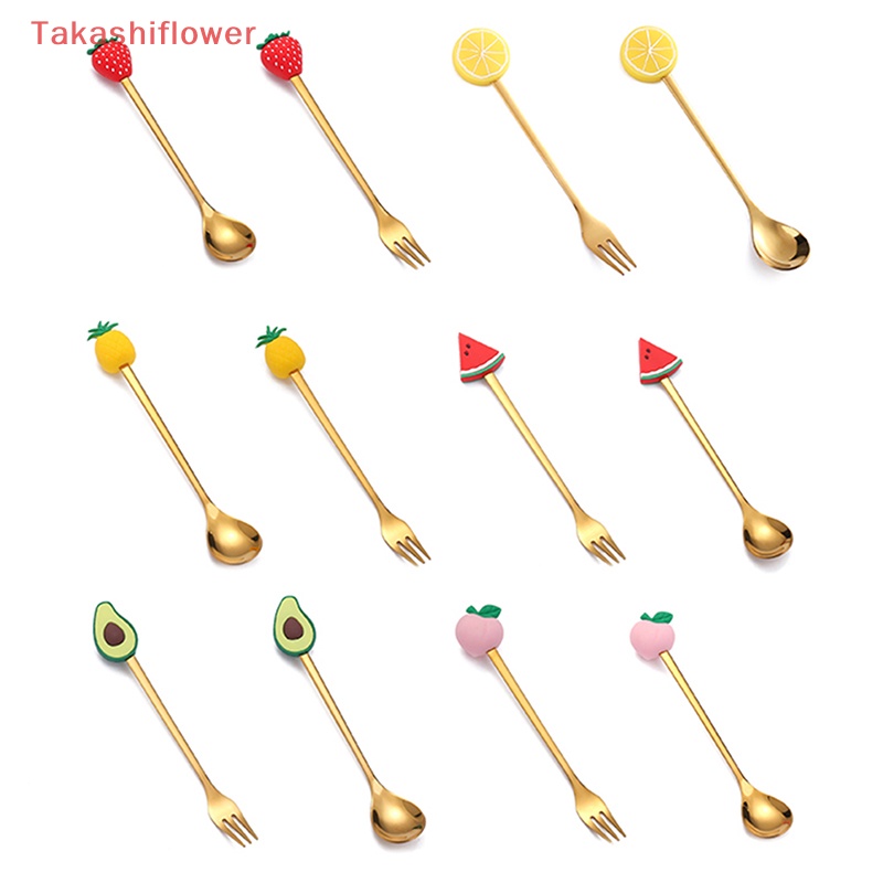 Bộ Muỗng Nĩa Ăn Tráng Miệng Bằng Thép Không Gỉ Họa Tiết Hoạt Hình Dễ Thương