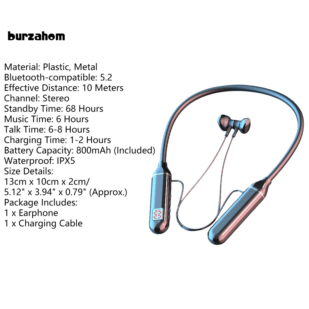 Tai Nghe Đeo Cổ Bluetooth Không Dây Có Nam Châm Hút Siêu Dài Màn Hình LED Kỹ Thuật Số