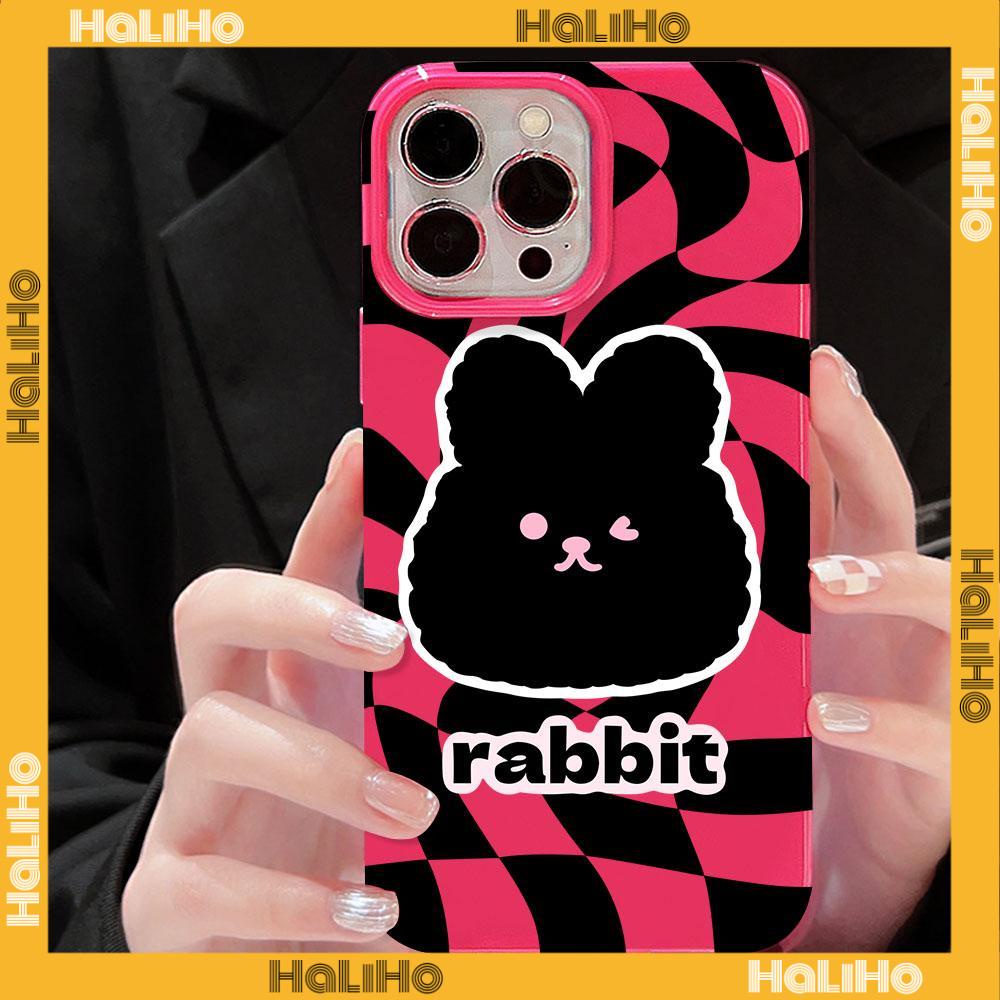 For iPhone 11 iPhone Case Red Glossy TPU Soft Case Shockproof Protection Camera Cute Black Big Head Rabbit Compatible with iPhone 14 13 Pro max 12 Pro Max 11 xr xs max 7 8Plus