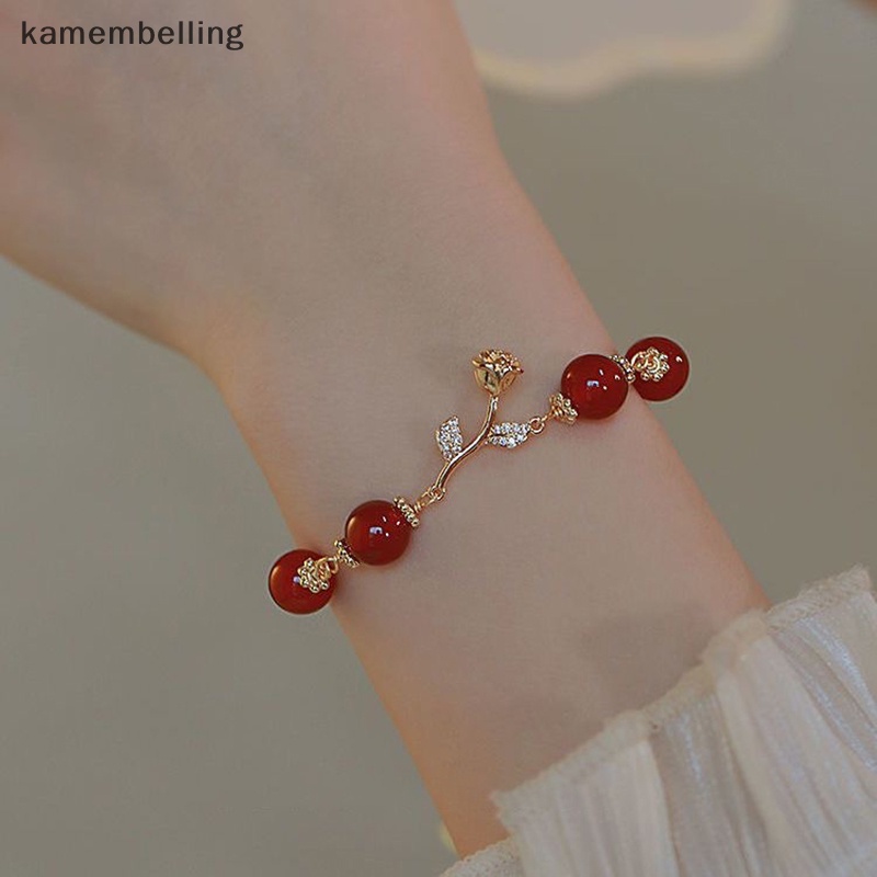 Kamembelling Vòng Tay Chuỗi Hạt Đá Mã Não Tự Nhiên Màu Vàng Hồng Có Thể Điều Chỉnh Phong Cách Nhẹ Nhàng Làm Quà