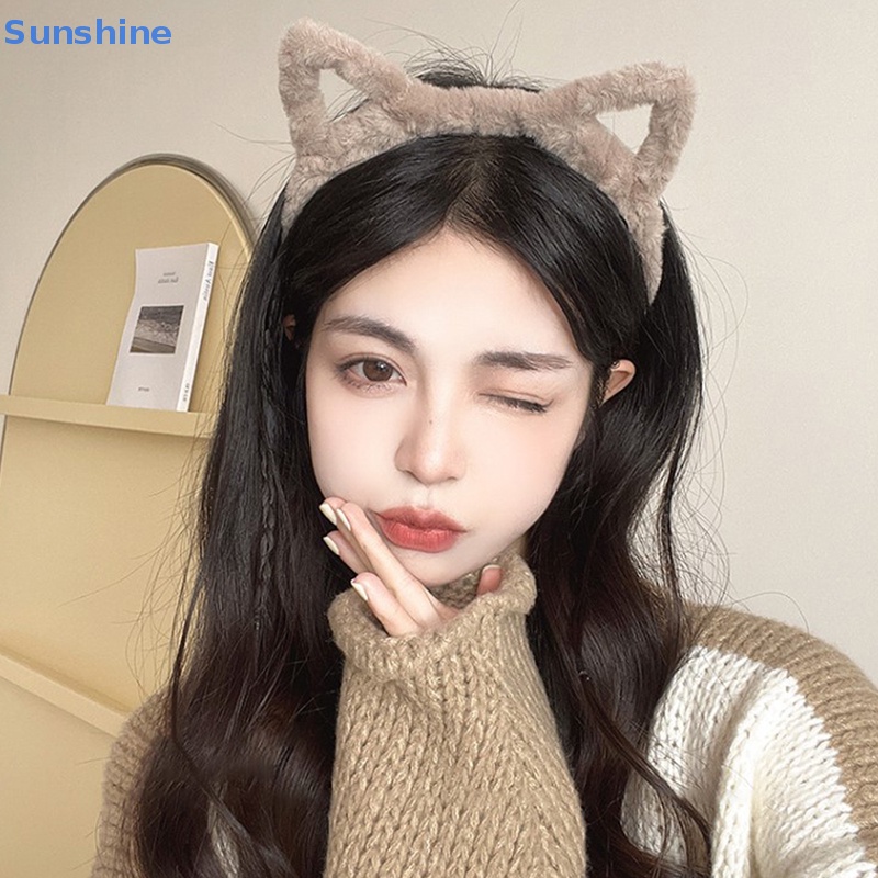 Băng Đô Tai Mèo Bằng Len Phối Nhung Thời Trang Thu Đông Dành Cho Nữ