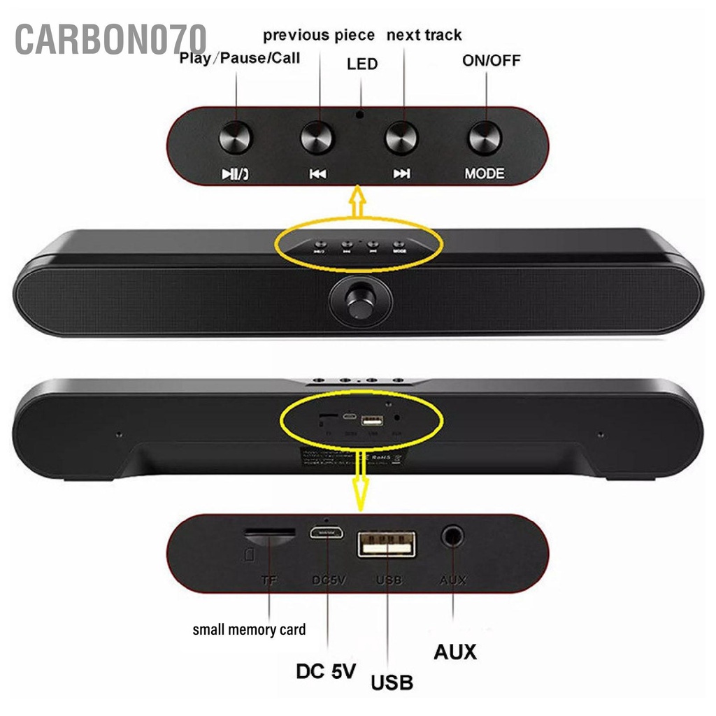 Carbon070 Loa Máy Tính Soundbar Bluetooth 5.0 Âm Thanh Nổi Vòm Siêu Bass Cho Để Bàn Laptop TV