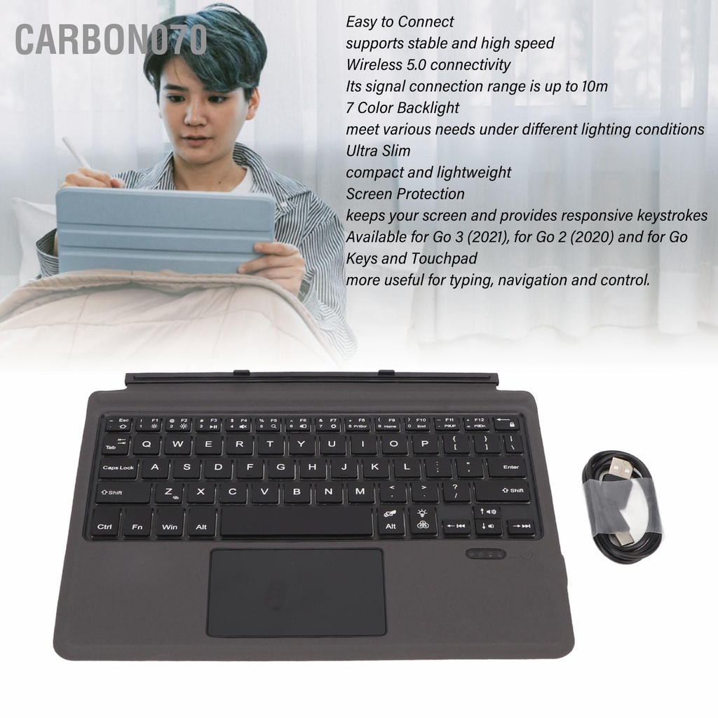 Bàn Phím Không Dây Bluetooth Siêu Mỏng Đèn Nền 7 Màu Di Động Cho Surface Go 3, Go 2, Go