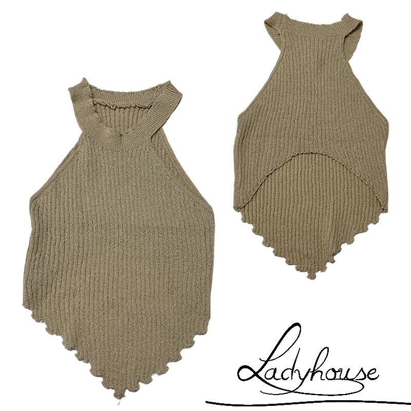 Áo Croptop Dệt Kim Không Tay Màu Sắc Đơn Giản Cho Nữ