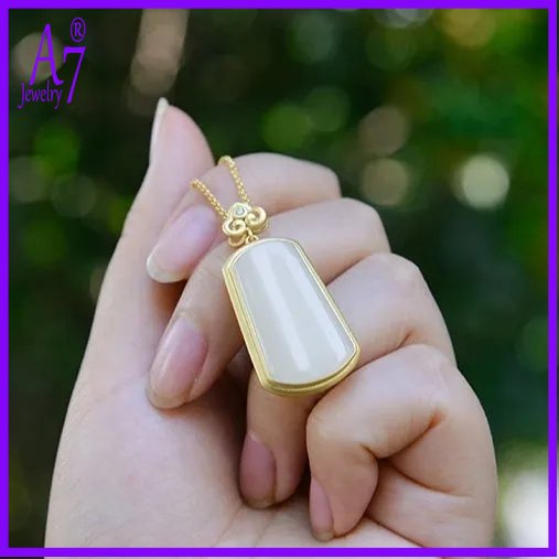 A77| Vòng cổ Mạ Bạc 925 Mặt Đá Ngọc Bích Trắng Y1195