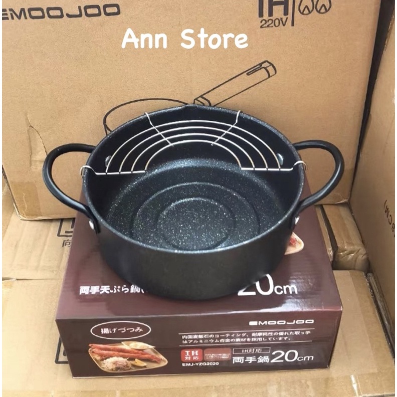NỒI CHIÊN LỌC DẦU CHỐNG DÍNH VÂN ĐÁ 20CM TẶNG KÈM VỈ GÁC RÁO DẦU INOX CAO CẤP DÙNG ĐƯỢC CHO BẾP GA - BẾP TỪ