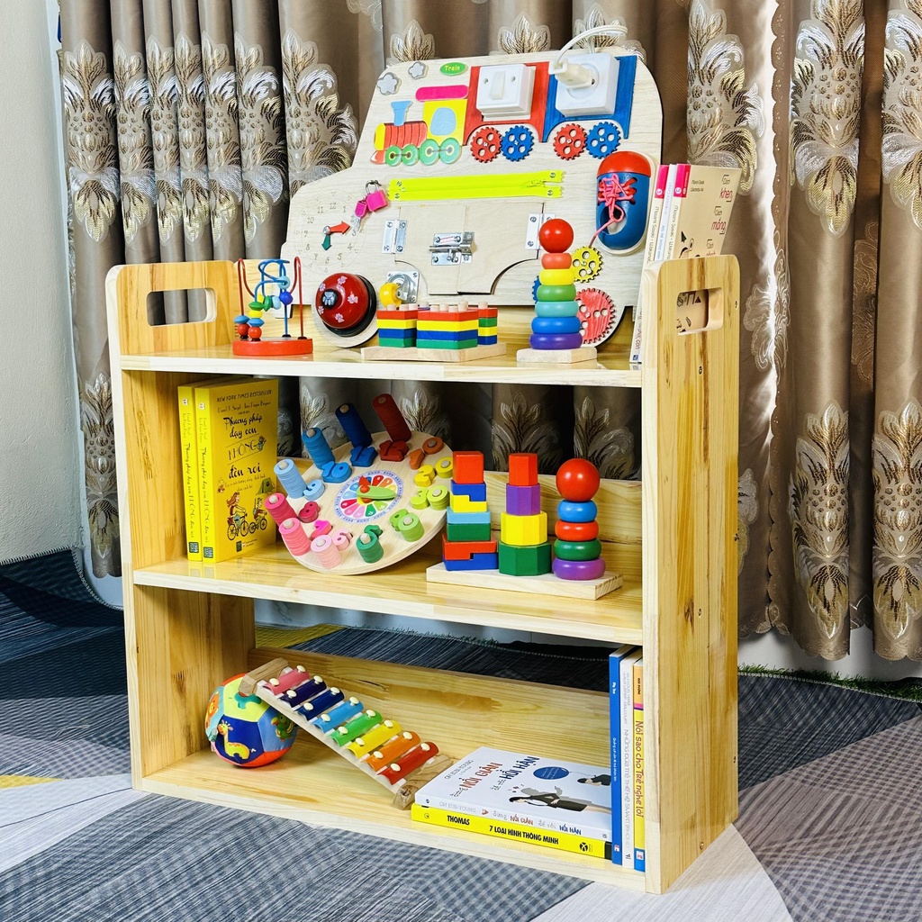 Kệ Đồ Chơi Montessori Có Tay Cầm Bằng Gỗ Dễ Dàng Lắp Ráp Dùng Cho Phòng Trẻ Em Trường Mầm Non