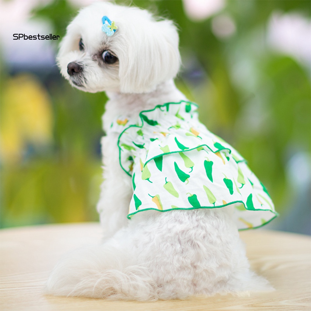 Spbestsellkr Đầm Cotton Dệt Kim Mịn Họa Tiết Quả Ớt Sáng Tạo Trang Trí Thú Cưng Mặc Hàng Ngày