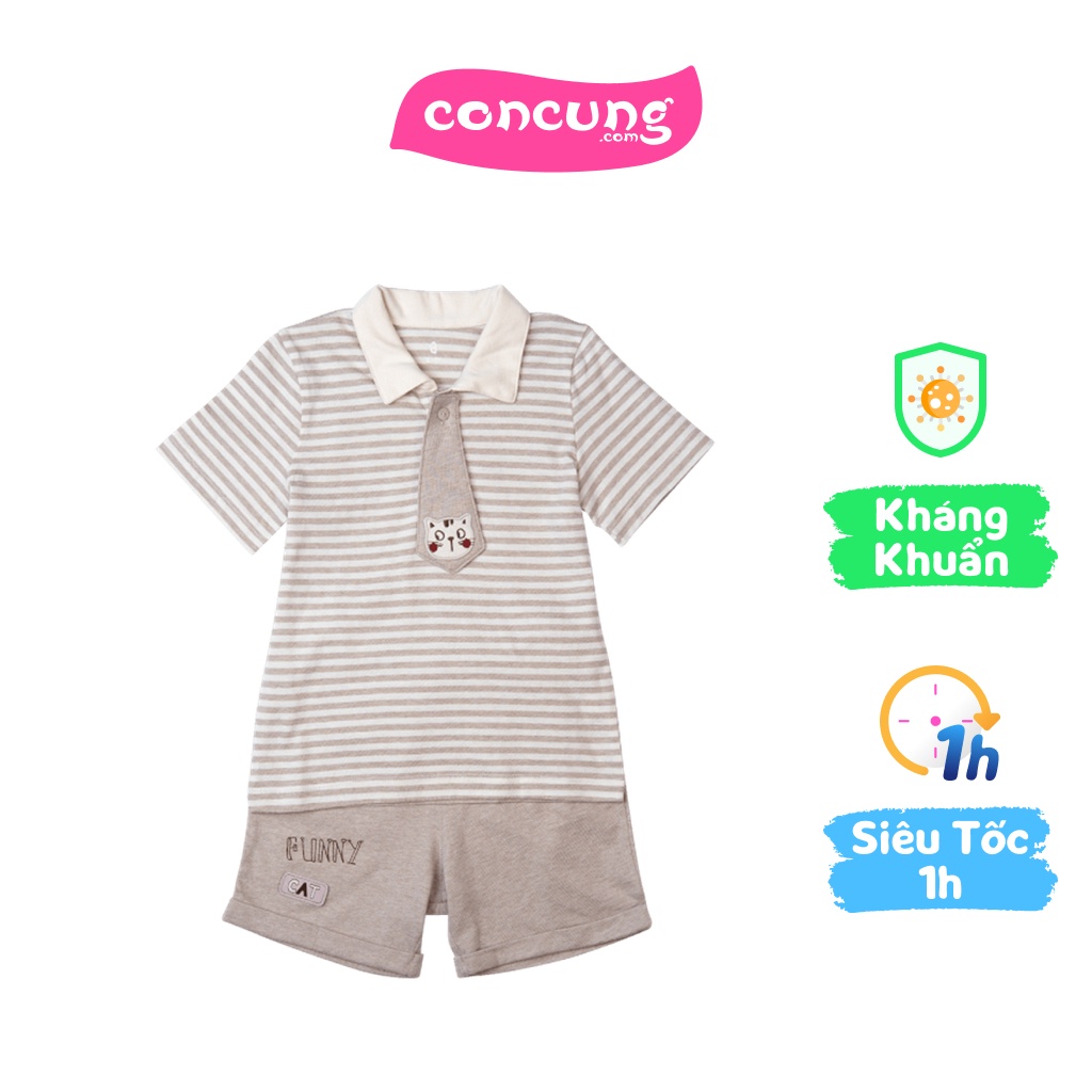 Bộ cavat bé trai ngắn, bst Mèo mũm mĩm Animo HS1122066 (18-24M,Dark Beige)