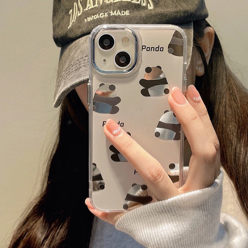 Ốp Điện Thoại Tpu Họa Tiết Gấu Trúc Hoạt Hình Tráng Gương Chống Sốc Cho IPhone 14 Pro Max 11 12 13 Pro Max