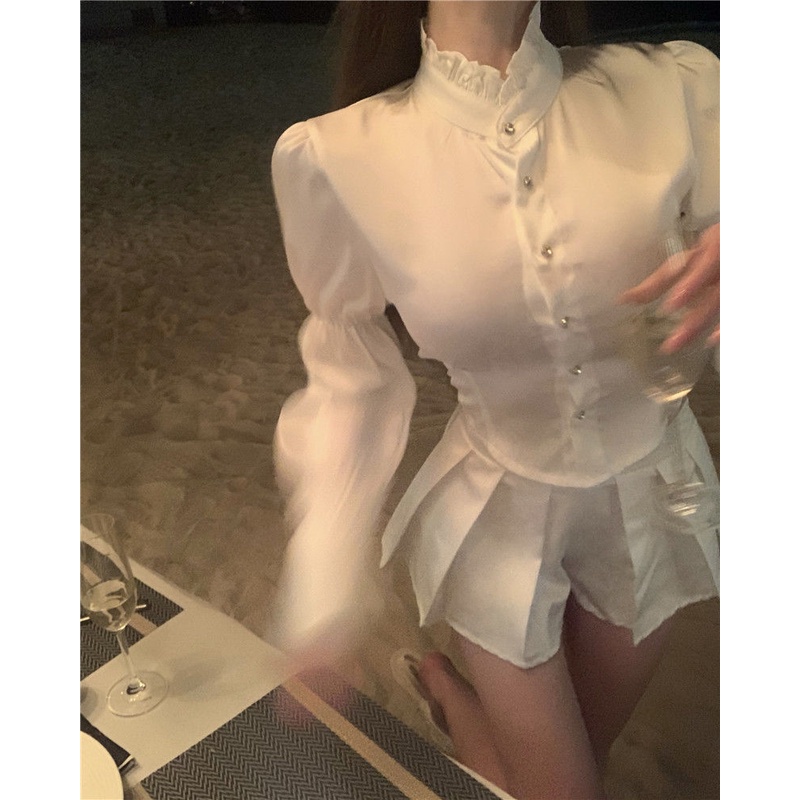 Áo Sơ Mi Cổ Đứng Tay Dài Dáng Ôm Thời Trang Mùa Xuân Cho Nữ