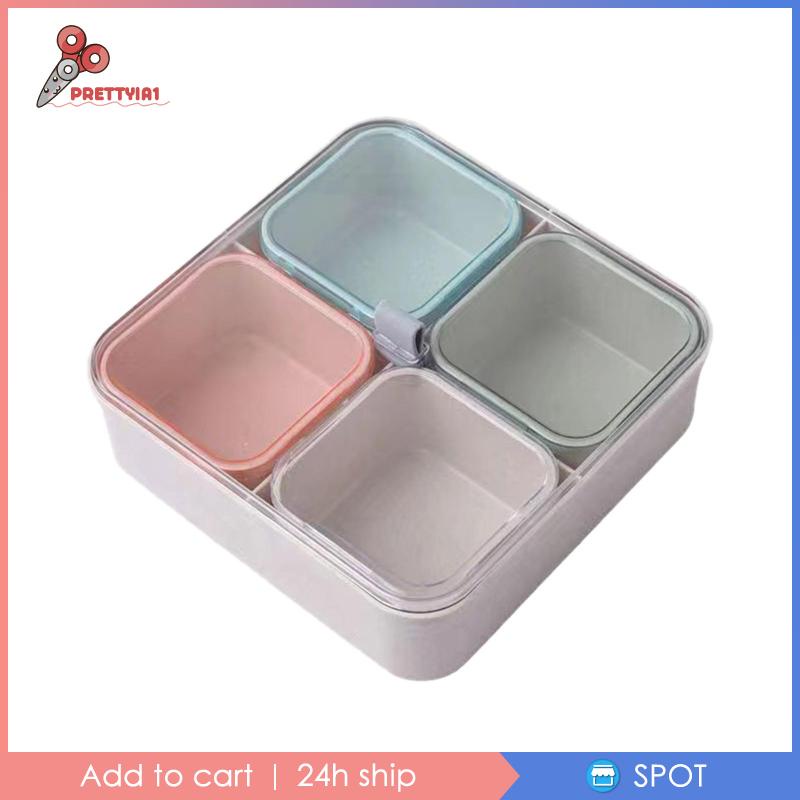 [Prettyia1] Khay Phục Vụ Thức Ăn Tráng Miệng Chia Ngăn Có Nắp Đậy