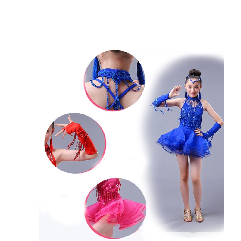 Đầm Khiêu Vũ Tua Rua Đính Kim Sa Salsa Samba Dành Cho Bé Gái