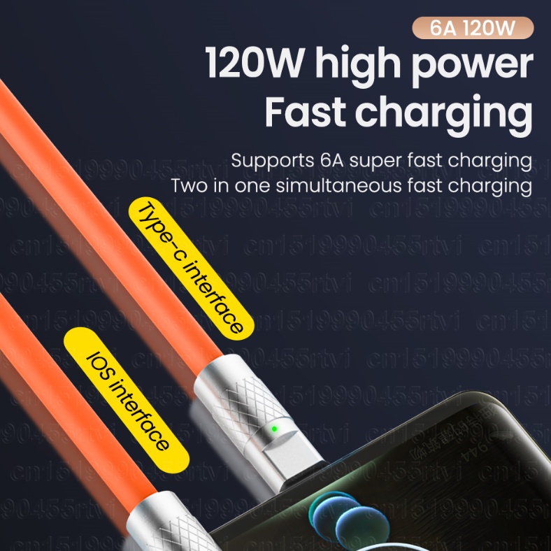 Dây Cáp Sạc Nhanh USB Loại C 2 Trong 1 120W 6A Chuyên Dụng Cho iPhone Samsung