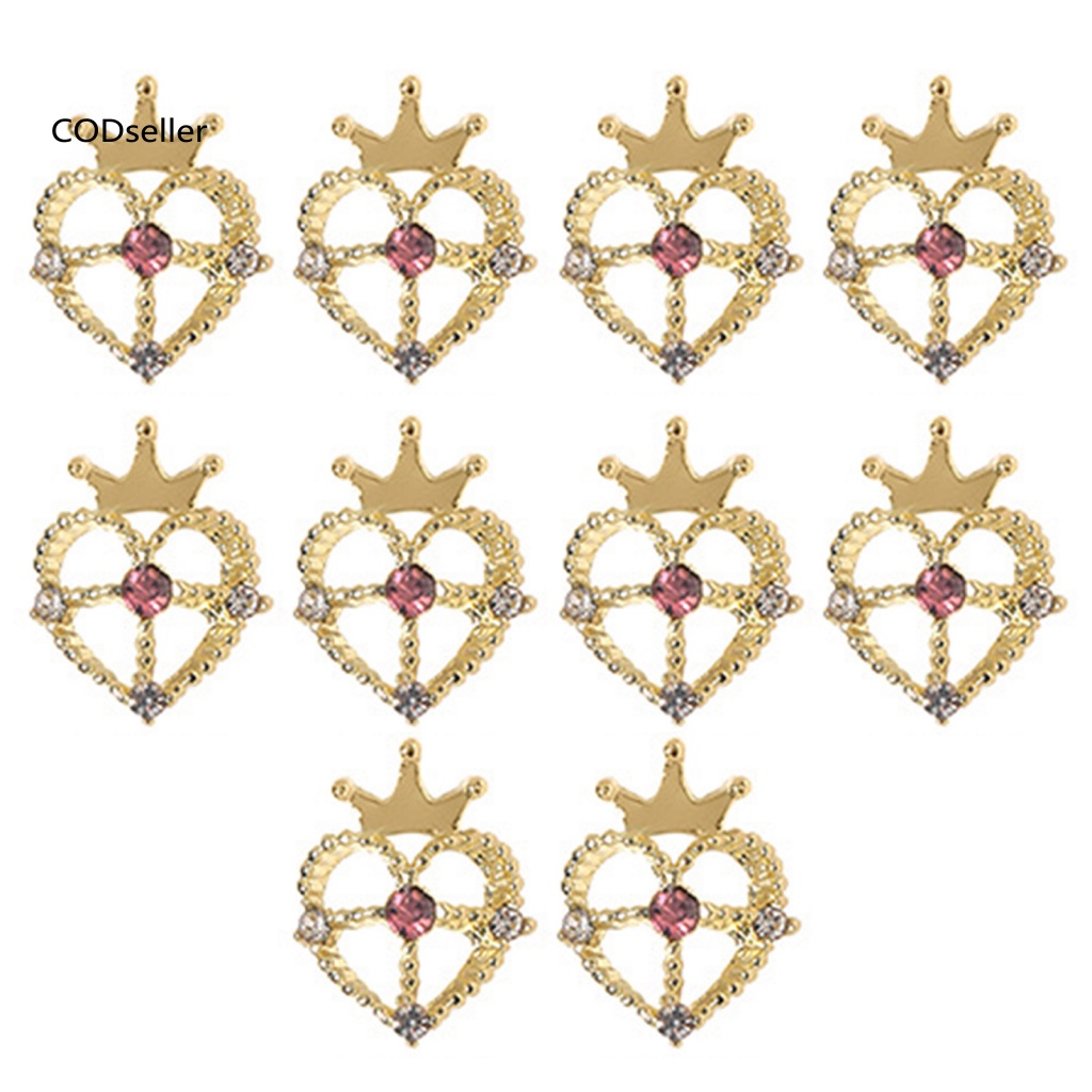 Set 10 Phụ Kiện Trang Trí Móng Tay Hình Vương Miện Trái Tim Lấp Lánh