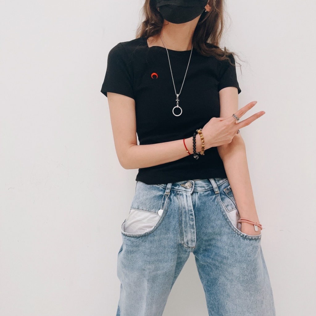 MARINE SERRE WHITE LINE New Color Classic embroidered moon stretch short-sleeved T-shirt