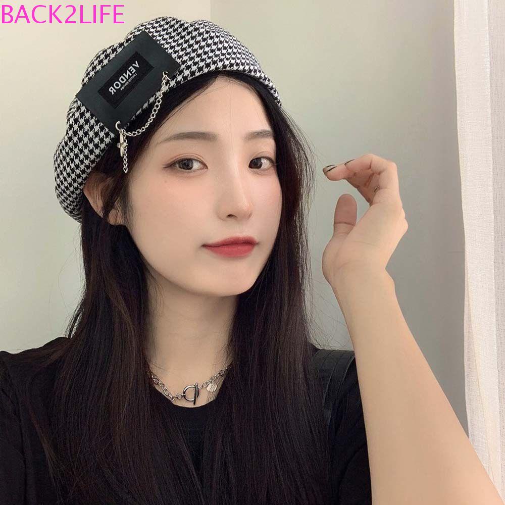 Nón Beret Da PU Sọc Caro Thời Trang Thu Đông Cho Nữ 2life