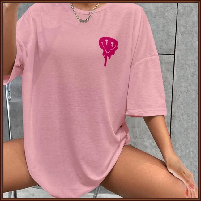 Áo Thun Tay Ngắn Cổ Tròn Dáng Rộng In Chữ Thời Trang Mùa Hè Cho Nữ