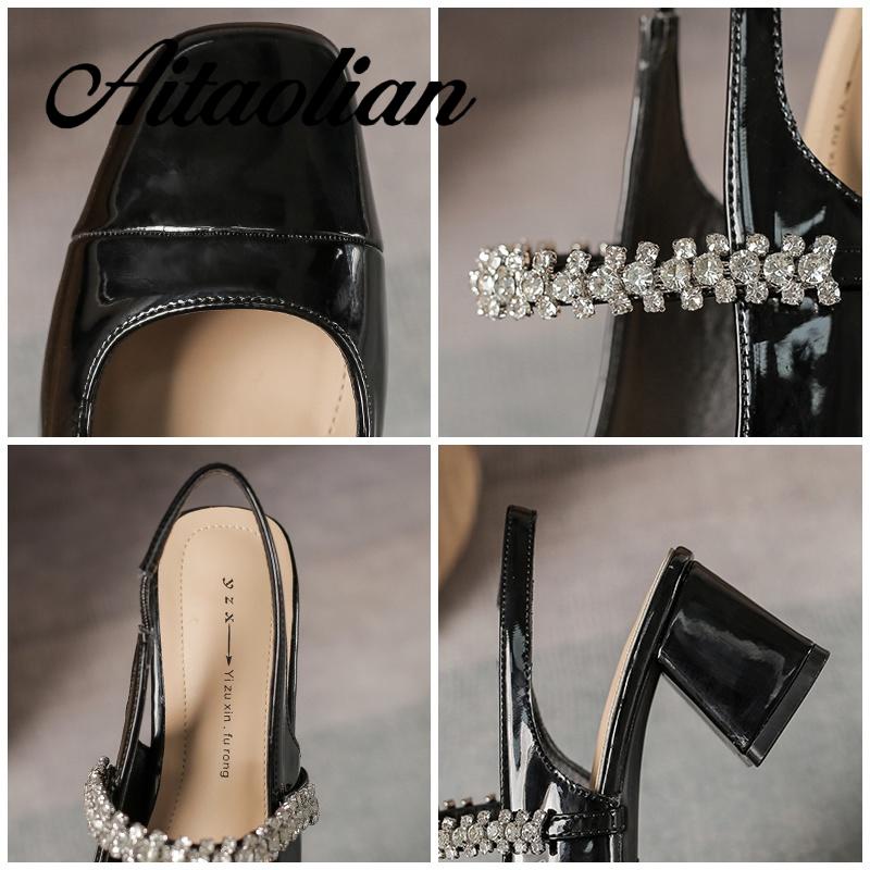 Xăng đan Cao Gót 5cm Bằng Da Bóng Mũi Tròn Đế Mềm Màu Trơn Cho Nữ mary jane