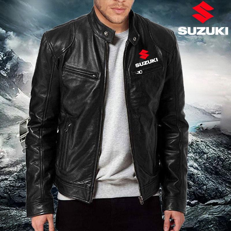 SUZUKI Áo Khoác Bomber Bằng Da Tay Dài Cổ Đứng Kiểu Vintage Thời Trang Thu Đông Cho Nam