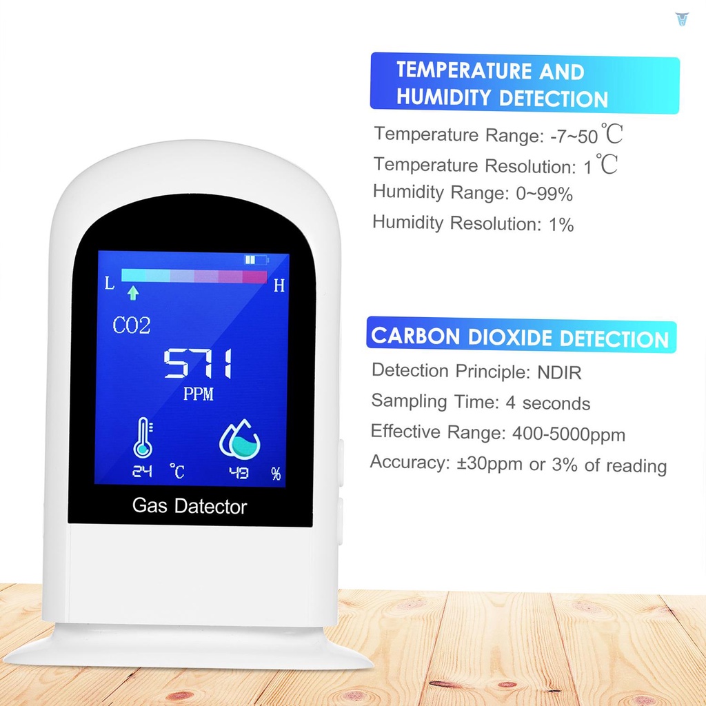 Máy Đo Nhiệt Độ Và Độ Ẩm Carbon Dioxide CO2 / RH / Temp 3 Trong 1 Có Màn Hình LCD Kỹ Thuật Số Có Thể Sạc Lại