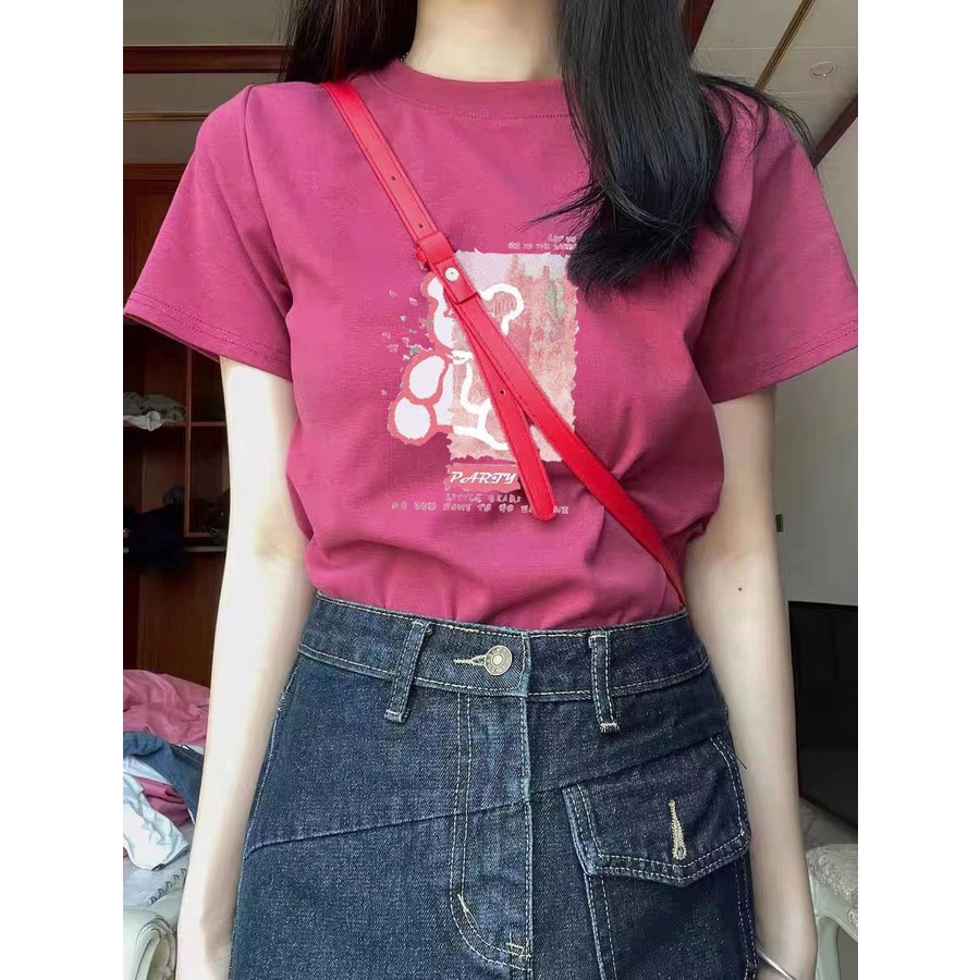 Áo Thun 100% Cotton Tay Ngắn Dáng Ôm Màu Sắc Xinh Xắn Dành Cho Nữ